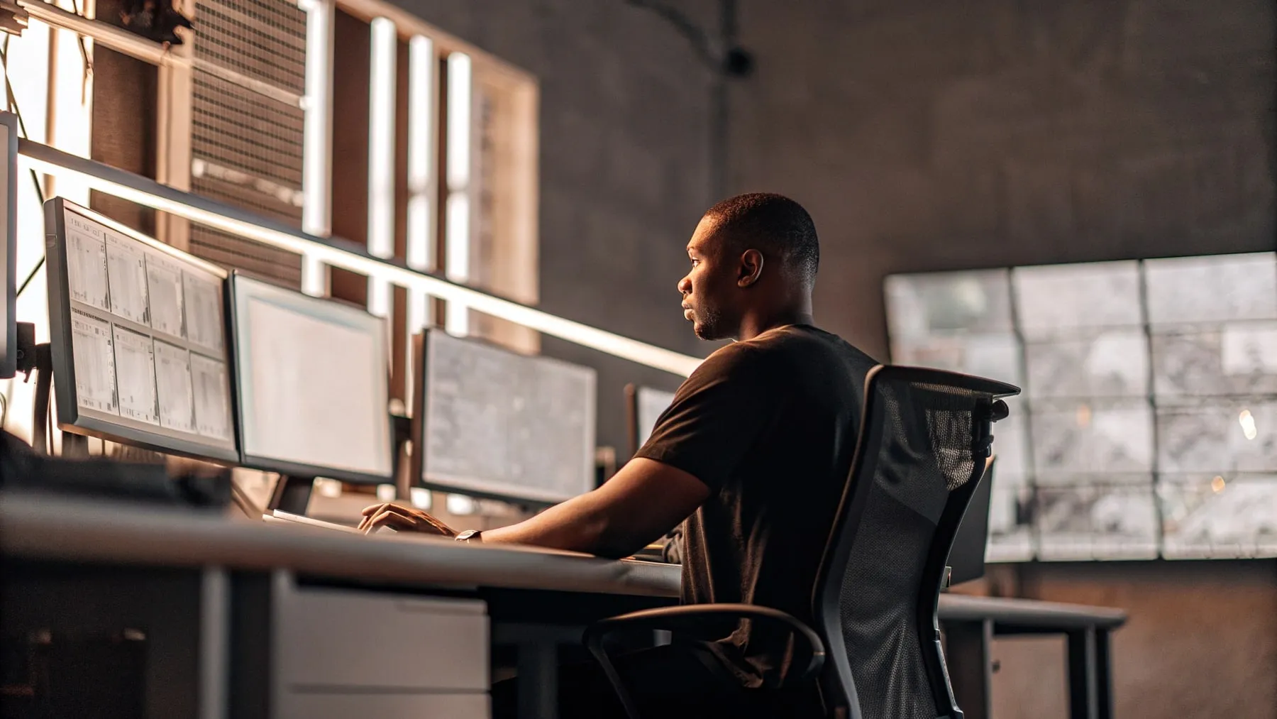 Engineer at a network monitoring desk